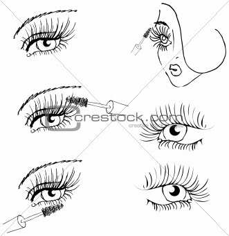 eye lash face woman cosmetic make-up icons set