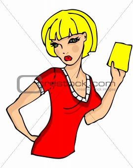 Girl with yellow card cartoon