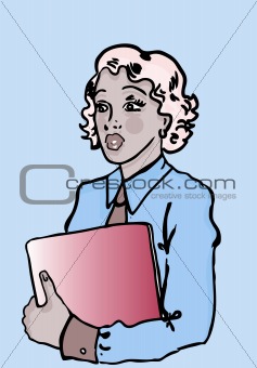 Business woman with laptop in hand  retro pinup style
