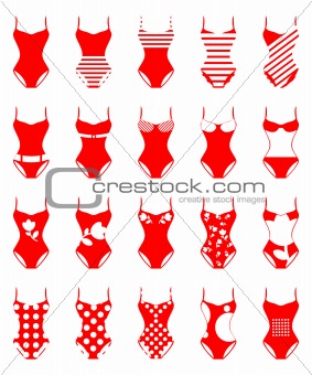 Vector illustration of 20 different swimwear including bikinis