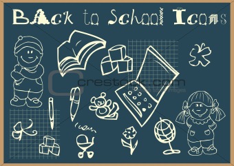 Back to school icons set doodles