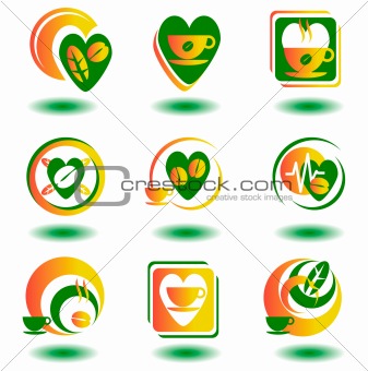 coffee or tea and hot beverages symbol set 