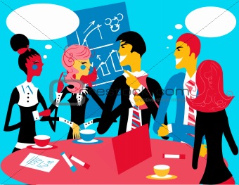 Business group meeting portrait - Five business people working t