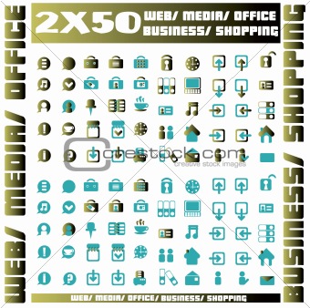 100 blue icons set - web / media / office / business / shopping