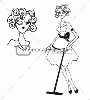 Lady Cleaning Floor Retro Clipart Vintage doodley tattoo girls