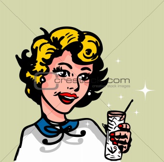 Retro Woman With Cocktail Glass with ice