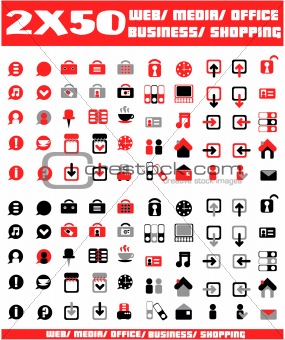100 red and black vector environmental icons and design-elements