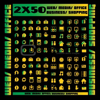 100 green icons set - web / media / office / business / shopping