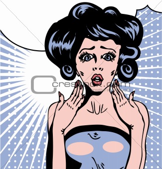 Popart comic 1 Love Vector illustration of surprised woman face 