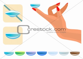 Medical illustration - Contact lenses, correct and misuse icons 