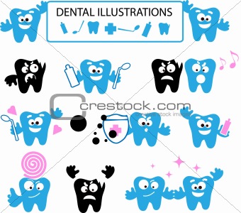 Medical illustrations, dental web icons set, tooth emotions, kid