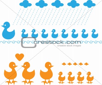 Vector Feathered duck family, group of bird, mom & kids