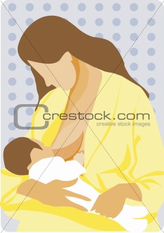 Young Mother nurses the kid, Chest feeding illustration. Motherh