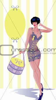 Abstract sexy woman in erotic transparent lingerie holding gift 