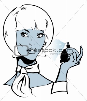 Beautiful woman with perfumes, vector illustration background