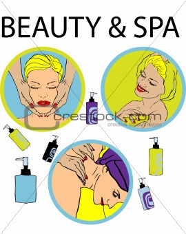 beauty & spa icons, relax woman, vector sticker, fake emblem