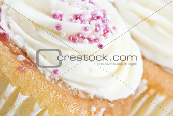 Close up macro of cupcakes with icing