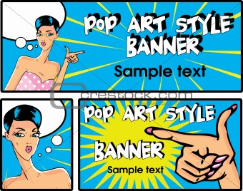 Pop art comic banners set 1 Vector illustration of  woman  