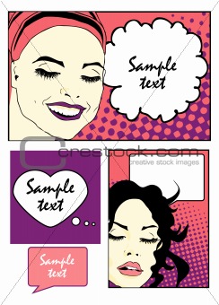 banners collection Pop Art Vector Illustration of a Woman 