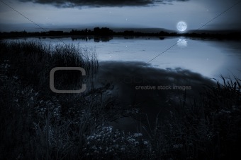 Moonlight over a lake