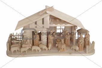 Nativity Scene made of wood, isolated