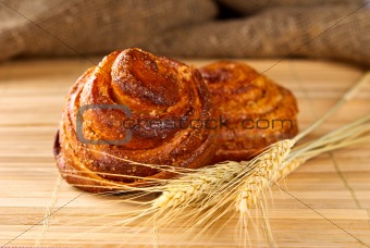 Cinnamon rolls with ear of wheat