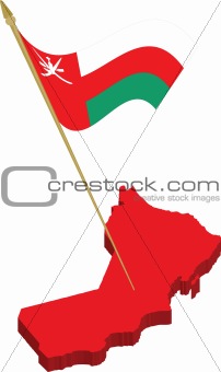 oman 3d map and waving flag