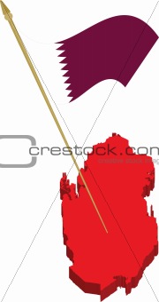 qatar 3d map and waving flag