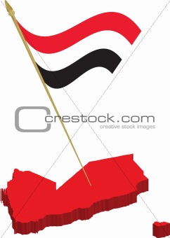 yemen 3d map and waving flag