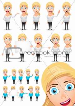 Cute Vector Character Girl Set