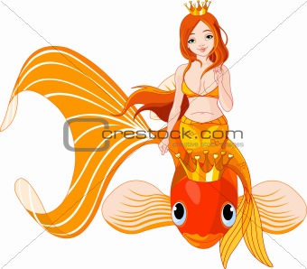 Mermaid riding on a golden fish