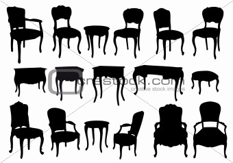 antique chairs and tables, vector