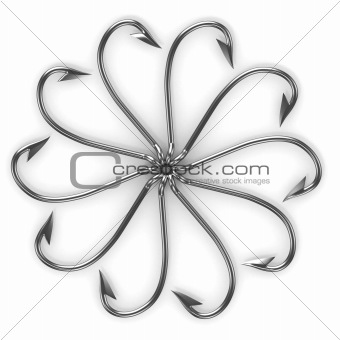 Abstract flower made from fishing hooks