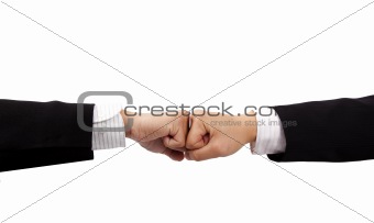 two fists of business man hand isolated on white background