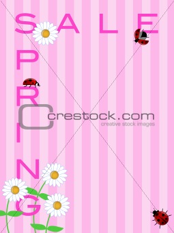 Spring Sale Sign with Daisies Flowers and Ladybugs