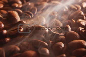 coffee beans with steam