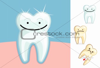 Healthy molar and stained tooth
