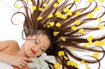 Beautiful spa woman with long healthy hair and bright make-up