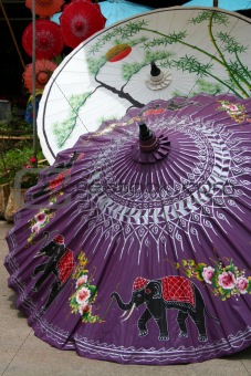Painted umbrellas in a handicraft village in Thailand