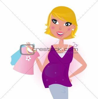 Cute blond hair Mom shopping dress for her new baby