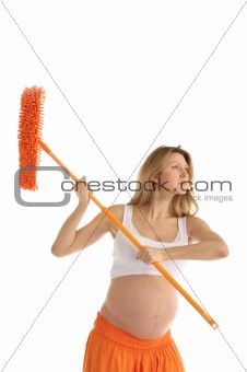 pregnant woman with a mop