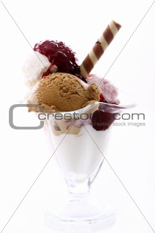 Ice cream dessert with raspberry jam
