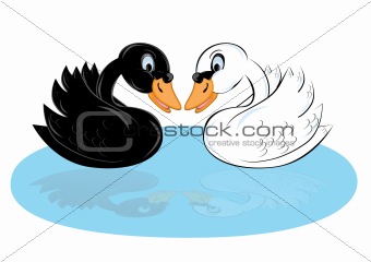 Two cartoon swans