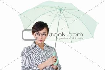 Business woman holding umbrella