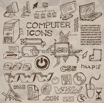 Set of hand-drawn computer icons (vector)