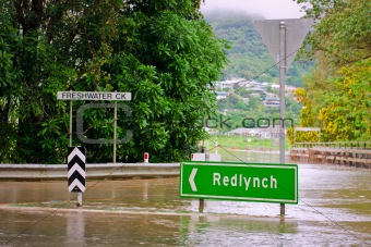 Flooded roundabout and bridge in Queensland, Australia