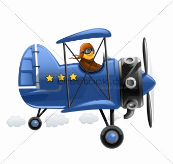blue airplane with pilot
