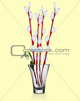 vase with snowdrops and willow branches