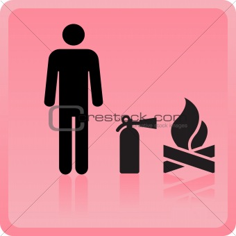 Icon of the person with the fire extinguisher near a fire
