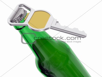 Green beer bottle with opener